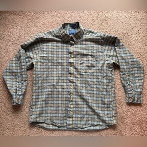 SIR PENDLETON button up shirt XL 100% pure wool blue brown plaid flannel country